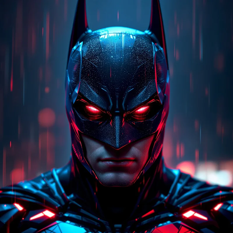 cyber gotham batman pfp with neon futuristic atmosphere