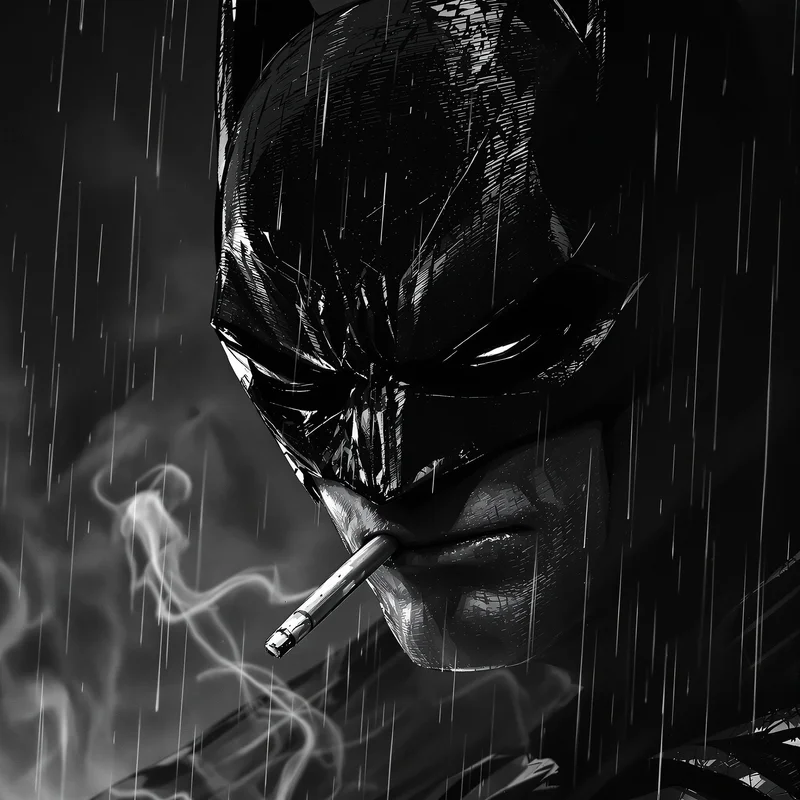noir detective batman pfp with monochrome shadows