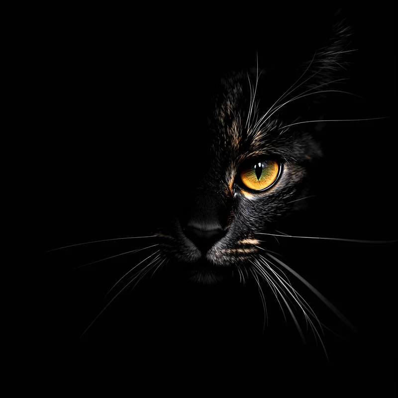 Half-Lit Cat Face Black Background