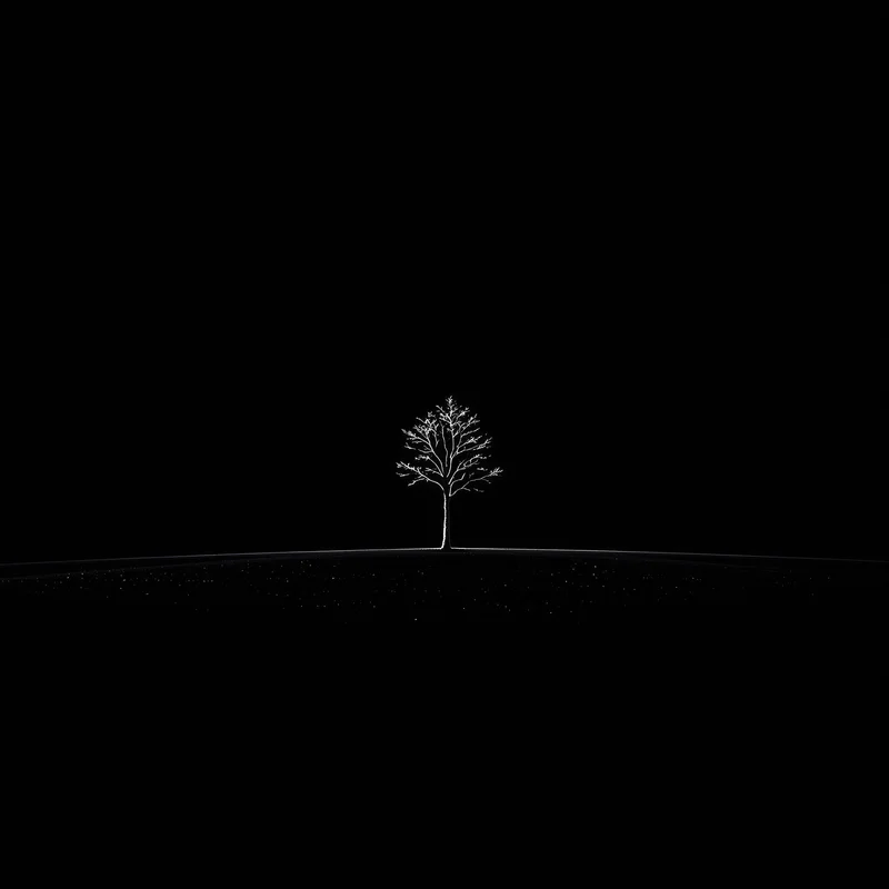 Lone Tree Silhouette Black Background