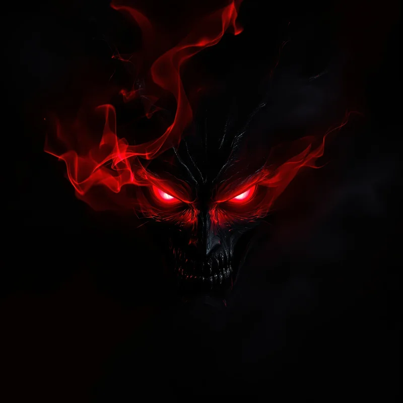 Black demon PFP with crimson smoke aura