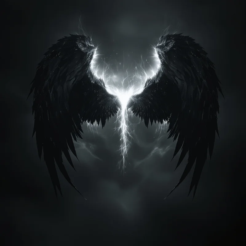 Black fallen angel PFP with dark wings
