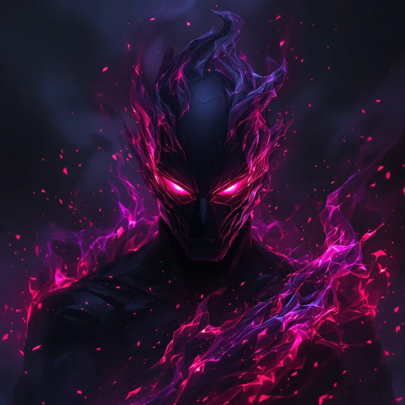 Black flame PFP with purple red fire aura