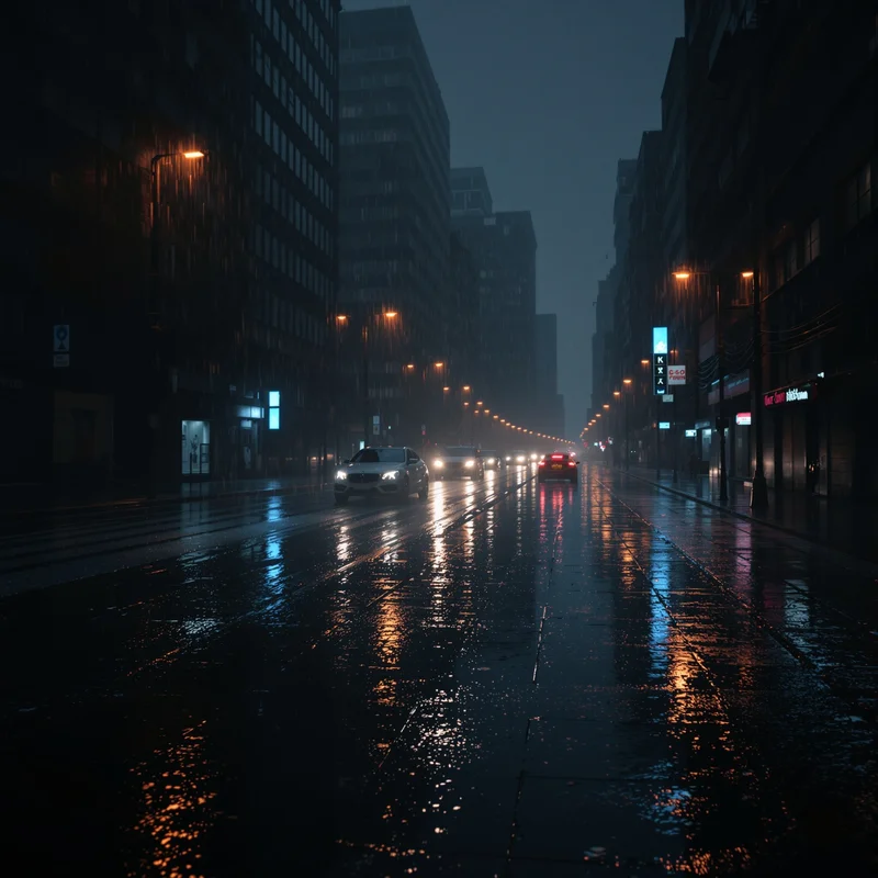Black rain PFP with lonely city reflections
