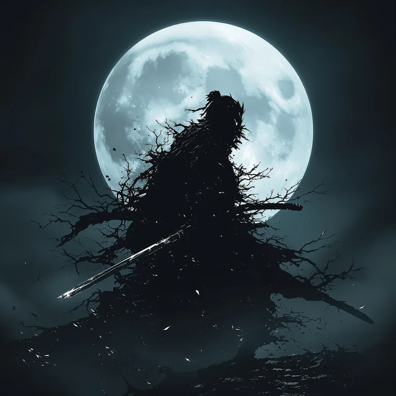 Black samurai PFP with moonlight silhouette