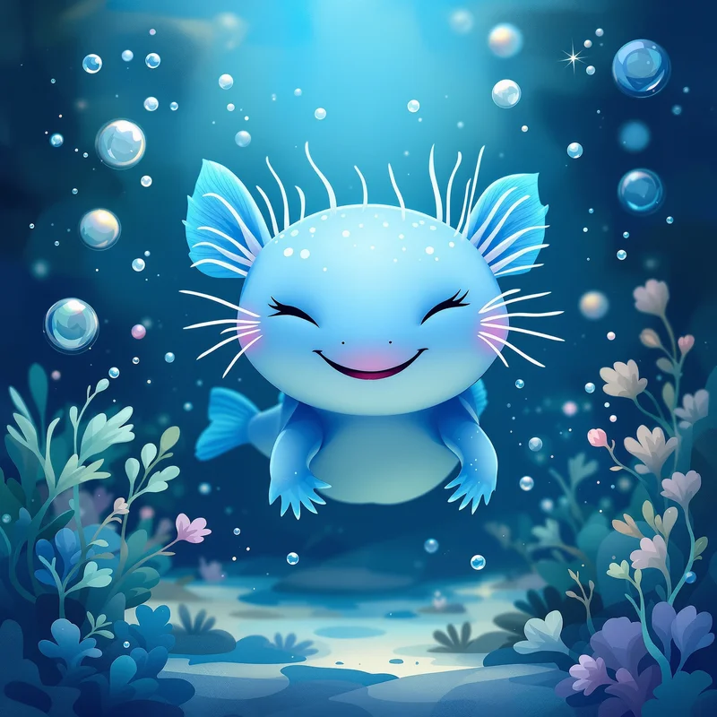 Blue Axolotl anime portrait.