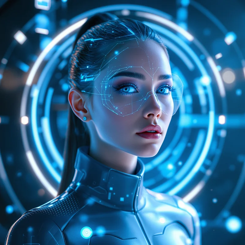 Digital Blue anime portrait.