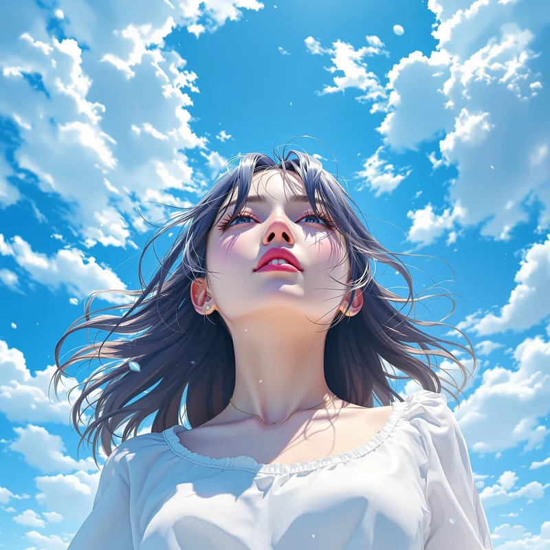 Sky Blue anime portrait.