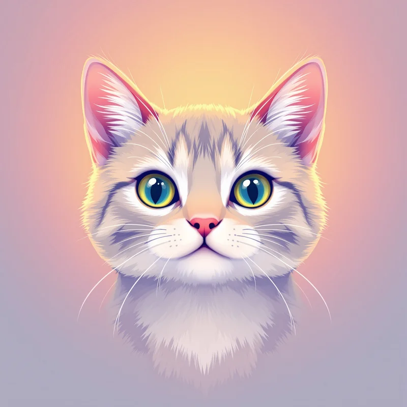 minimal cat PFP portrait with bright cheerful colors for digital profile picture