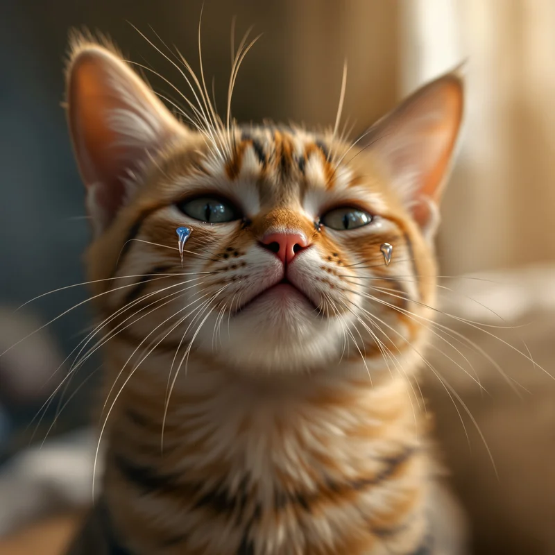 Crying cat PFP with emotional soft lighting