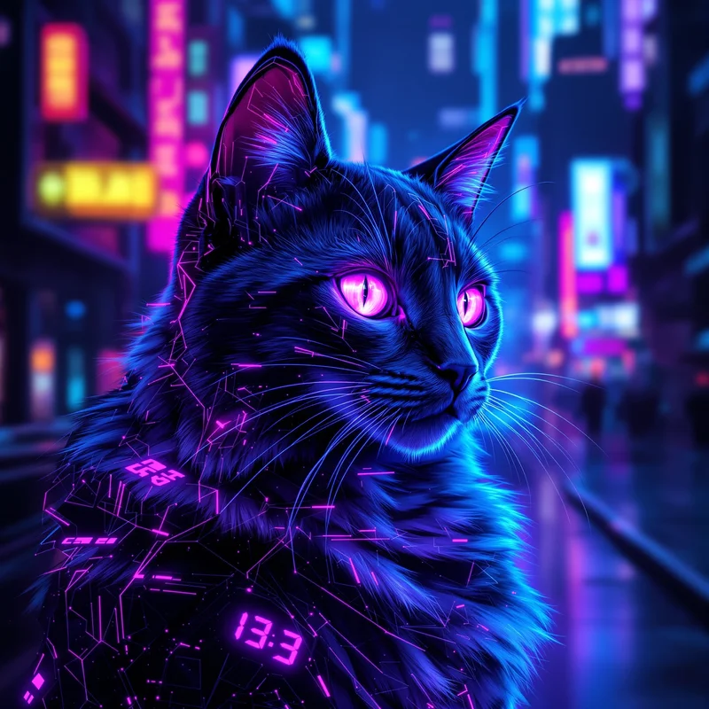 Cyberpunk cat PFP with neon holographic lighting