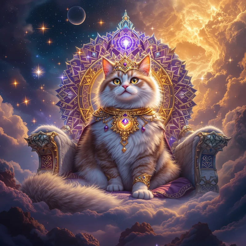 Internet god cat PFP with cosmic throne aura