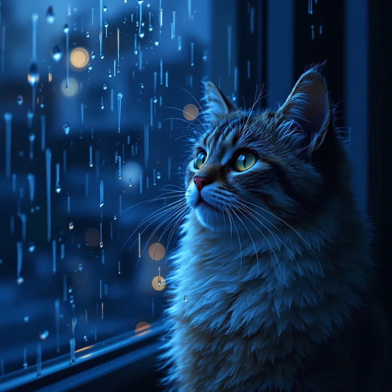 Sad rain cat PFP by rainy window