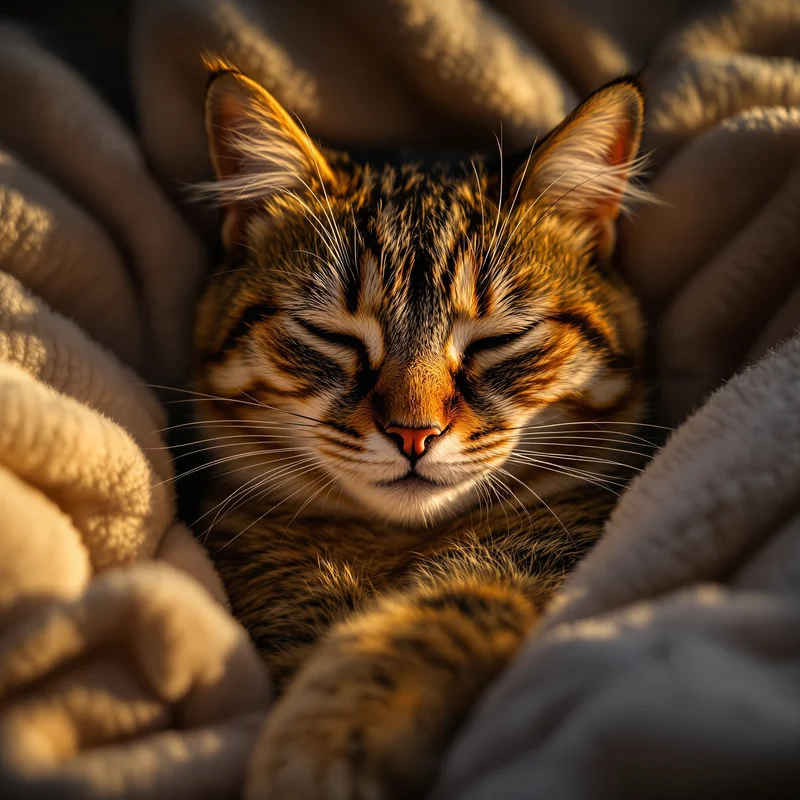 Sleepy cat PFP with cozy blanket and tired eyes