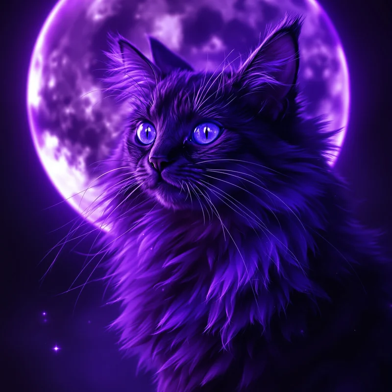 Witch cat PFP with purple moon glow