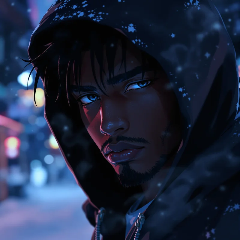 Chief Keef inspired cold blue anime pfp with emotional silence