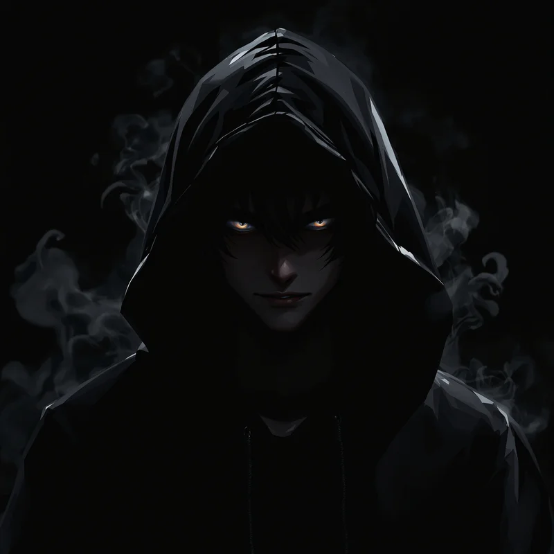Chief Keef inspired hooded dark pfp with glowing eyes