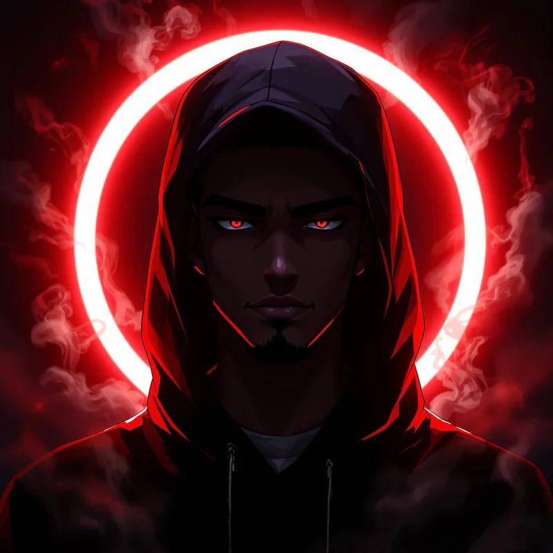 Chief Keef inspired red halo anime pfp with dark shadows