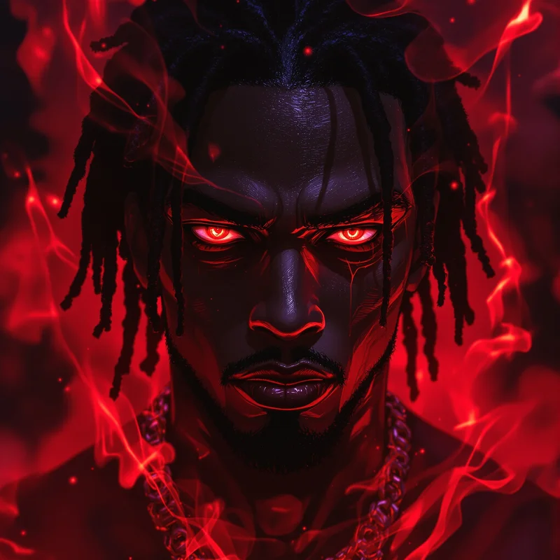 Chief Keef inspired red smoke pfp with glowing dark atmosphere