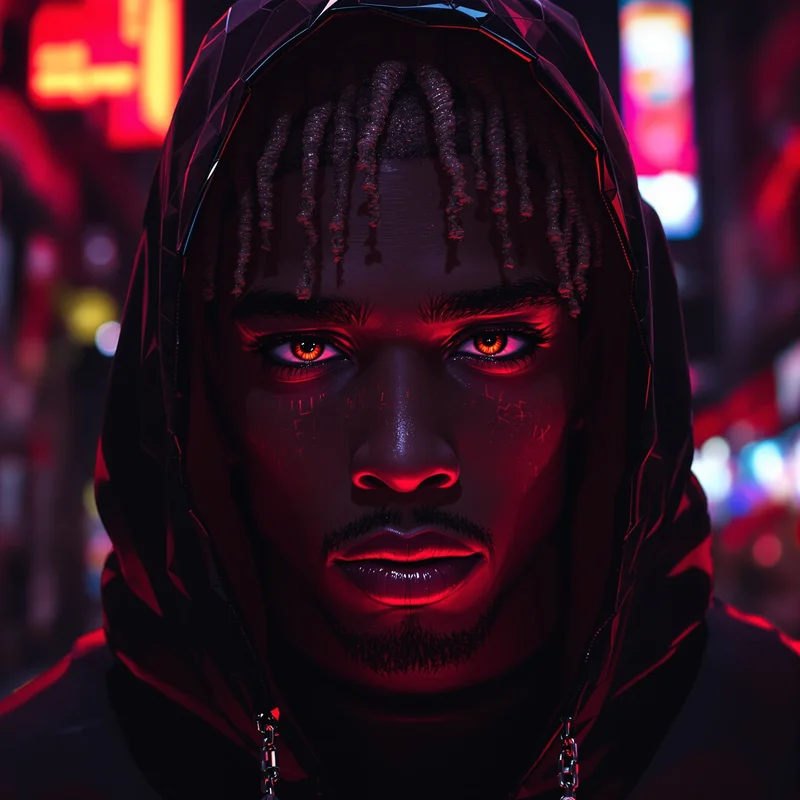 Chief Keef inspired scarlet neon anime pfp with glossy lighting