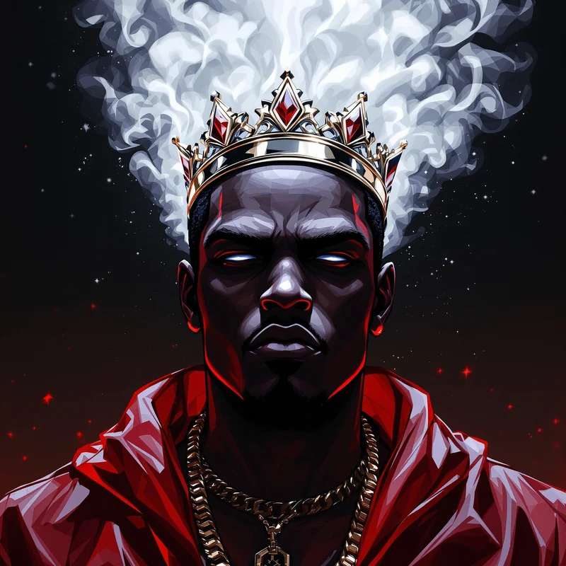 Chief Keef inspired smoke crown anime pfp with luxury dark aura