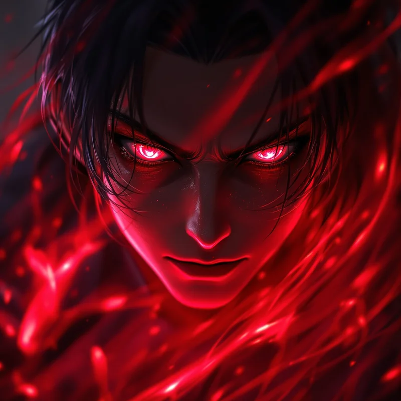 Choso PFP with red blood aura and intense anime eyes