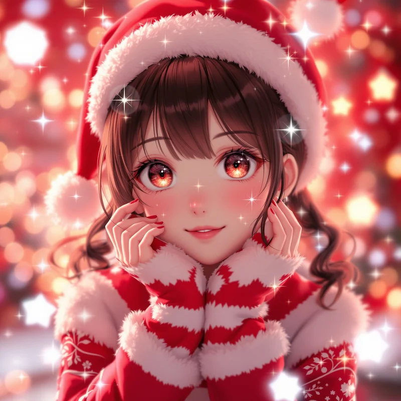cute christmas anime girl pfp with candy cane colors