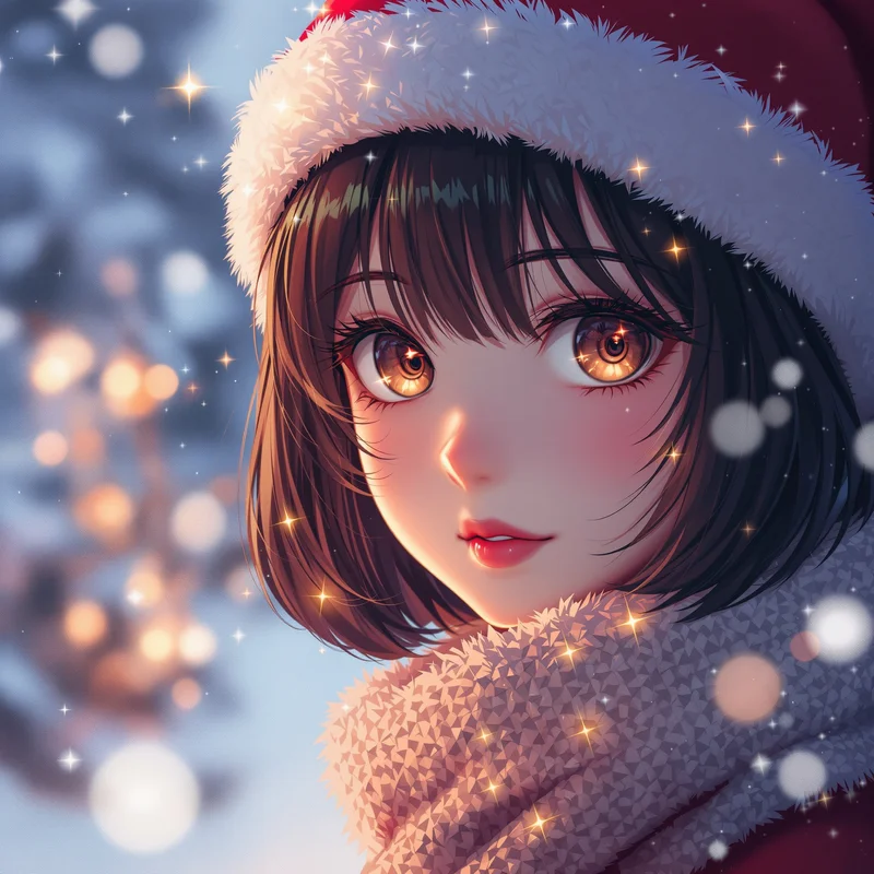 dreamcore anime christmas girl pfp with nostalgic holiday glow