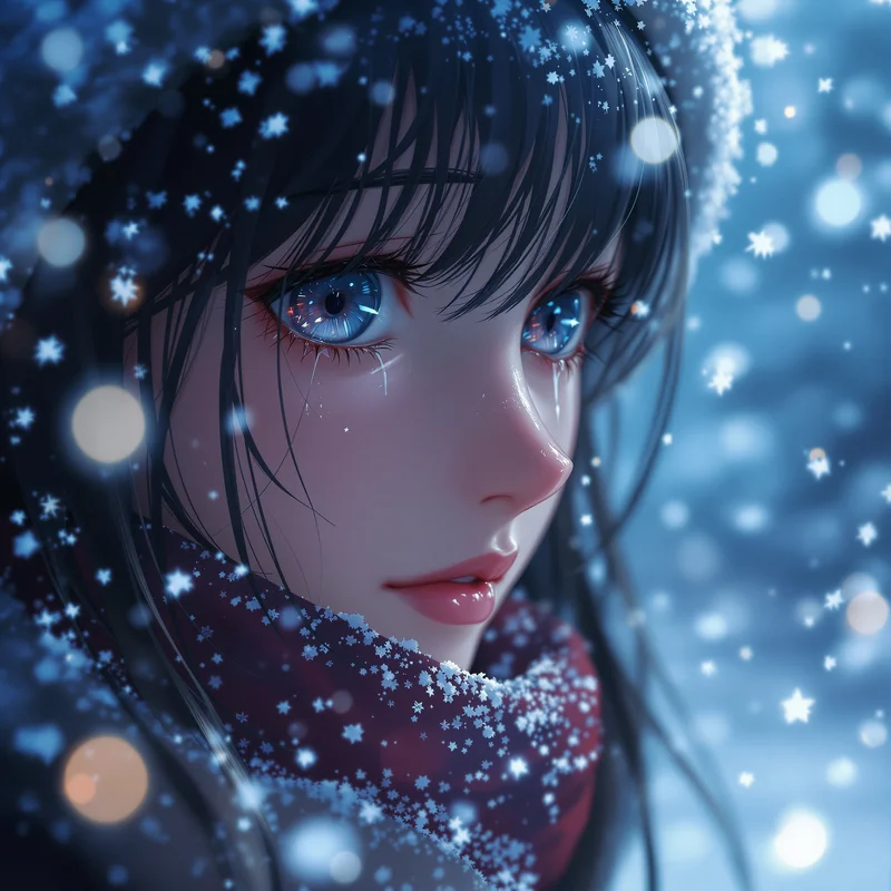 sad christmas anime girl pfp with lonely winter mood