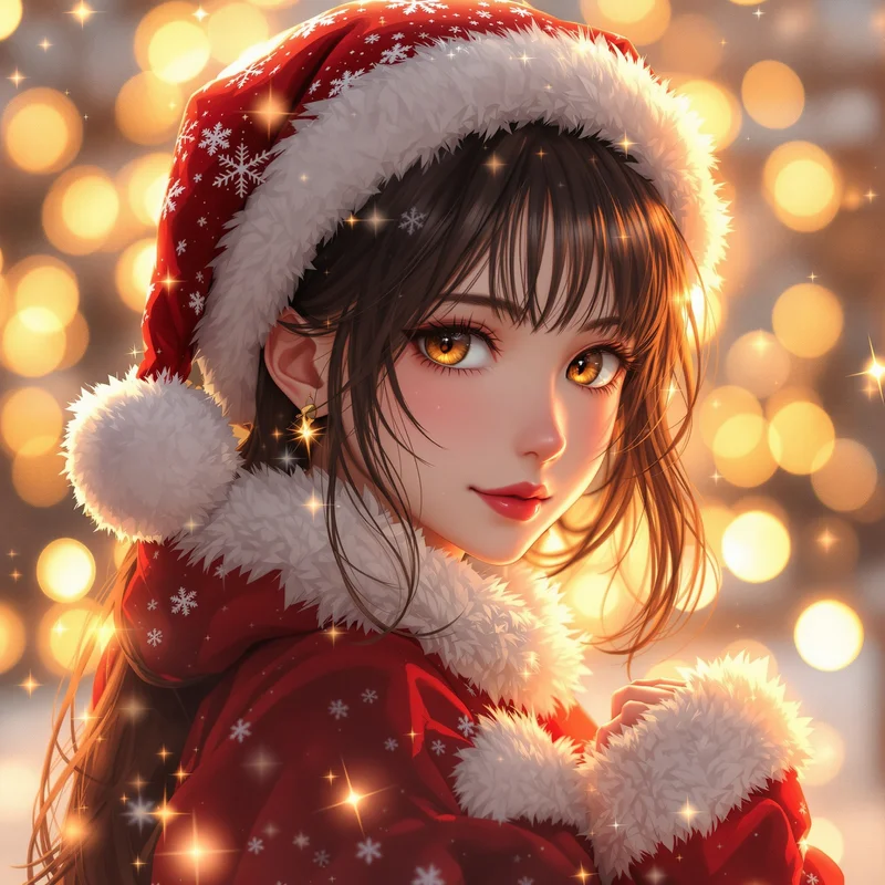 luxury christmas anime girl pfp with red velvet winter aesthetic