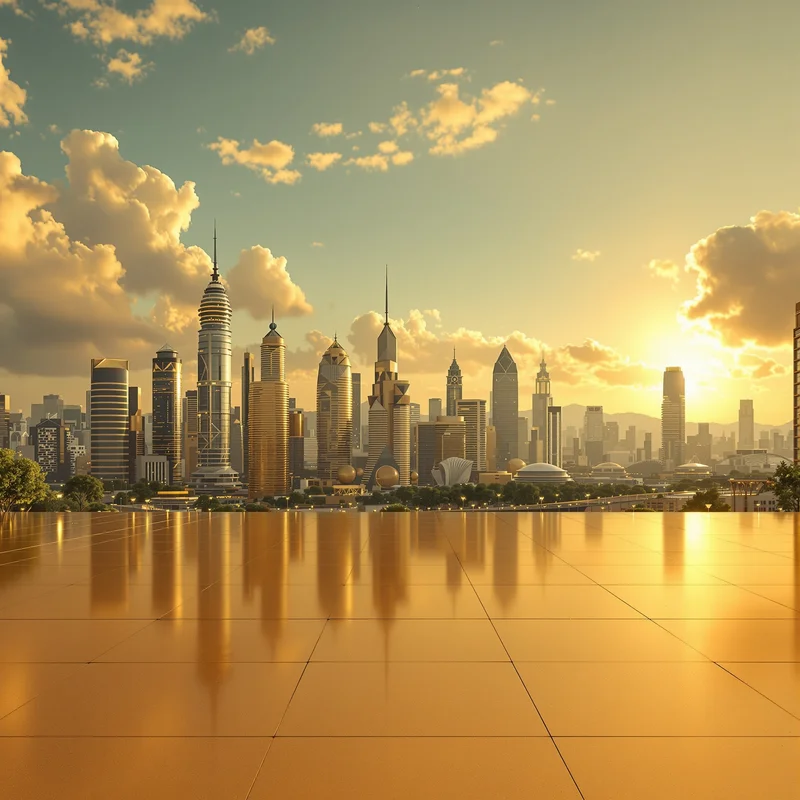 Golden horizon city background