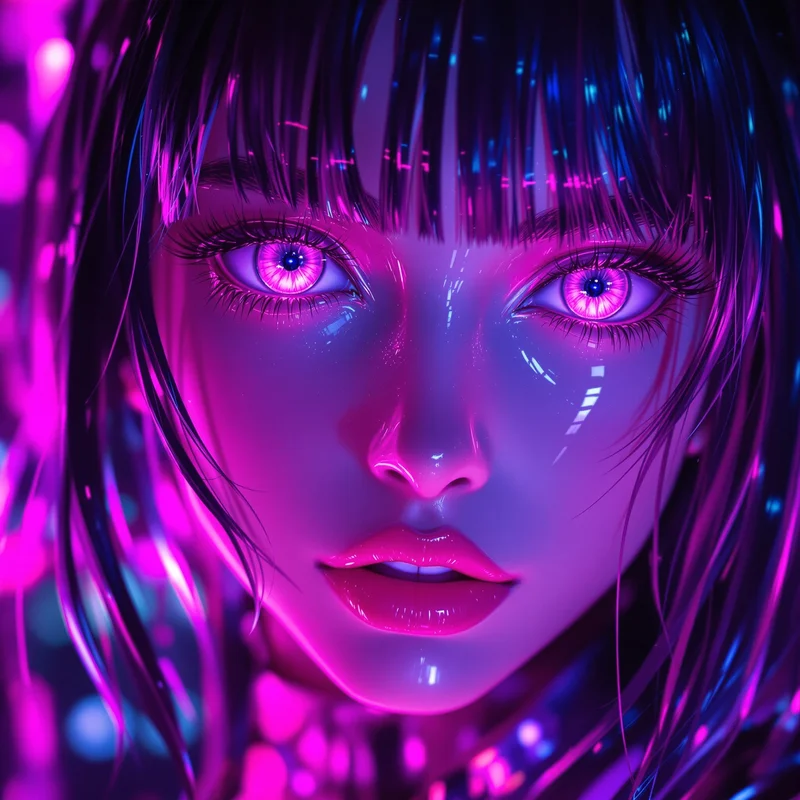 Cool PFP with neon girl aesthetic and glossy anime eyes