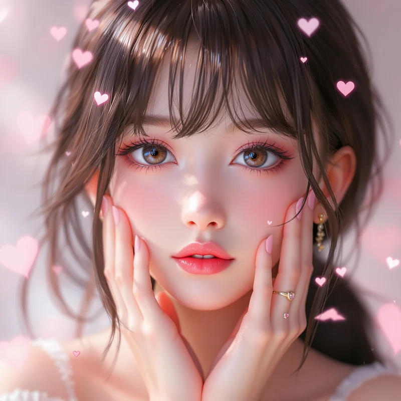 pink heart coquette anime pfp with sweet romantic glow