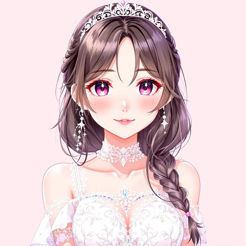 princess coquette anime pfp with tiara and pink glow