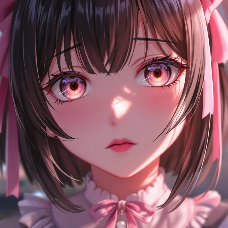 sad crying coquette anime pfp with glossy tearful eyes