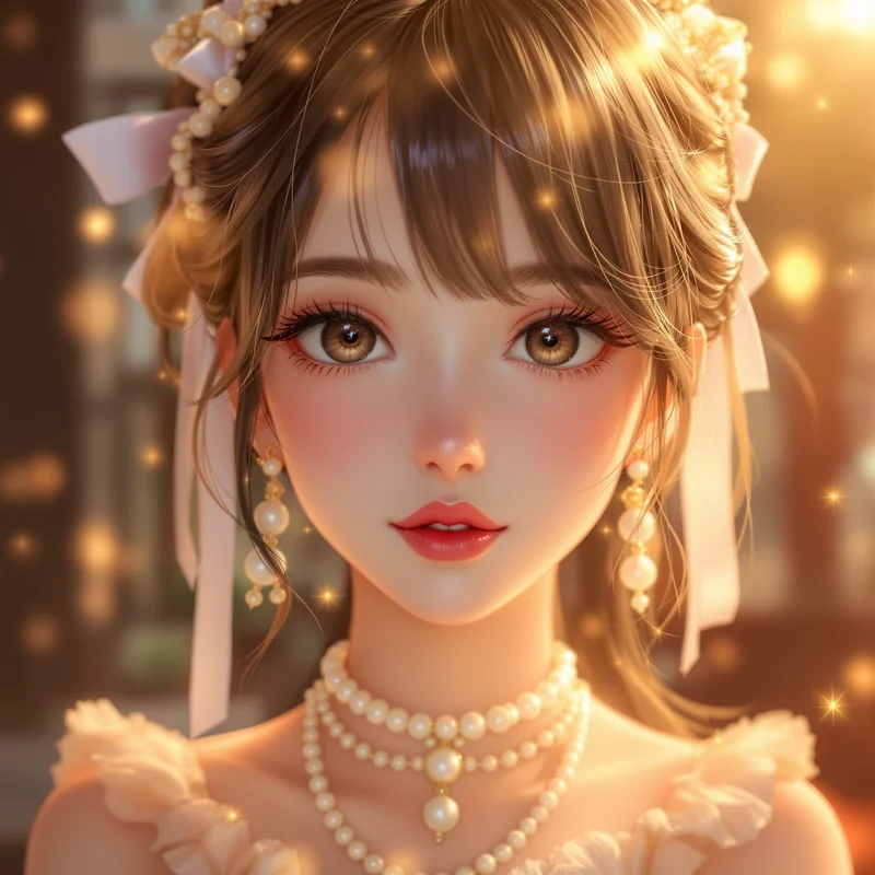soft gold coquette anime pfp with warm elegant glow