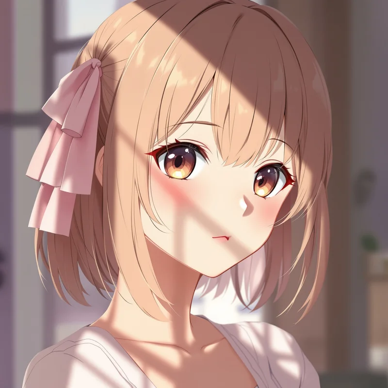 soft window light coquette anime pfp with ribbons and natural glow