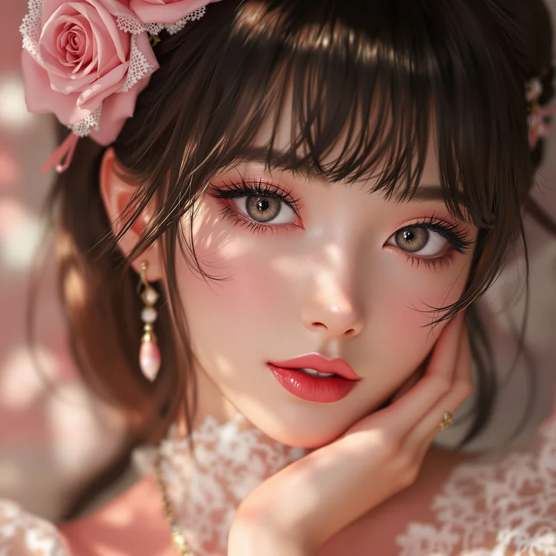 velvet rose coquette anime pfp with deep romantic aesthetic