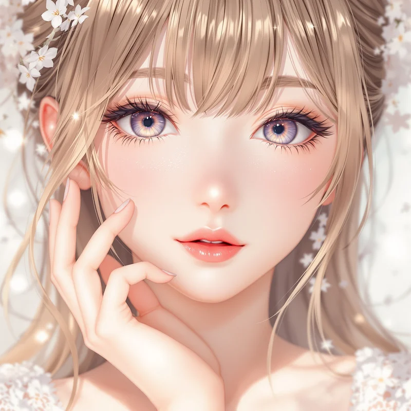white lace coquette anime pfp with pearl soft aesthetic