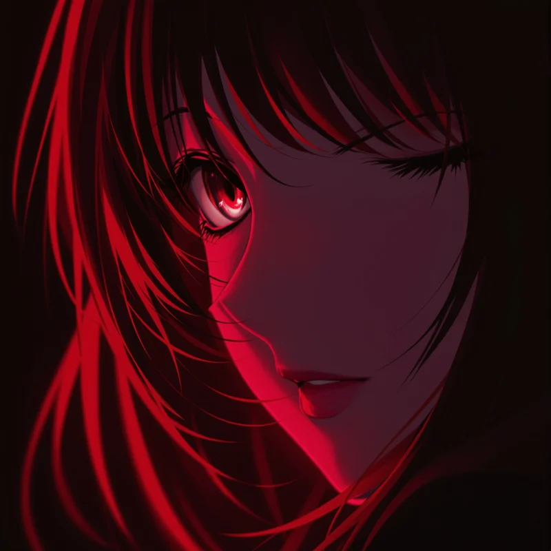 cute pfp anime girl red glow avatar