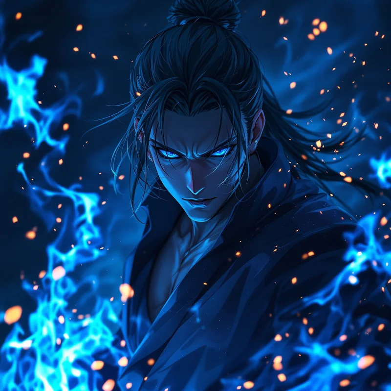Blue Fire anime portrait.