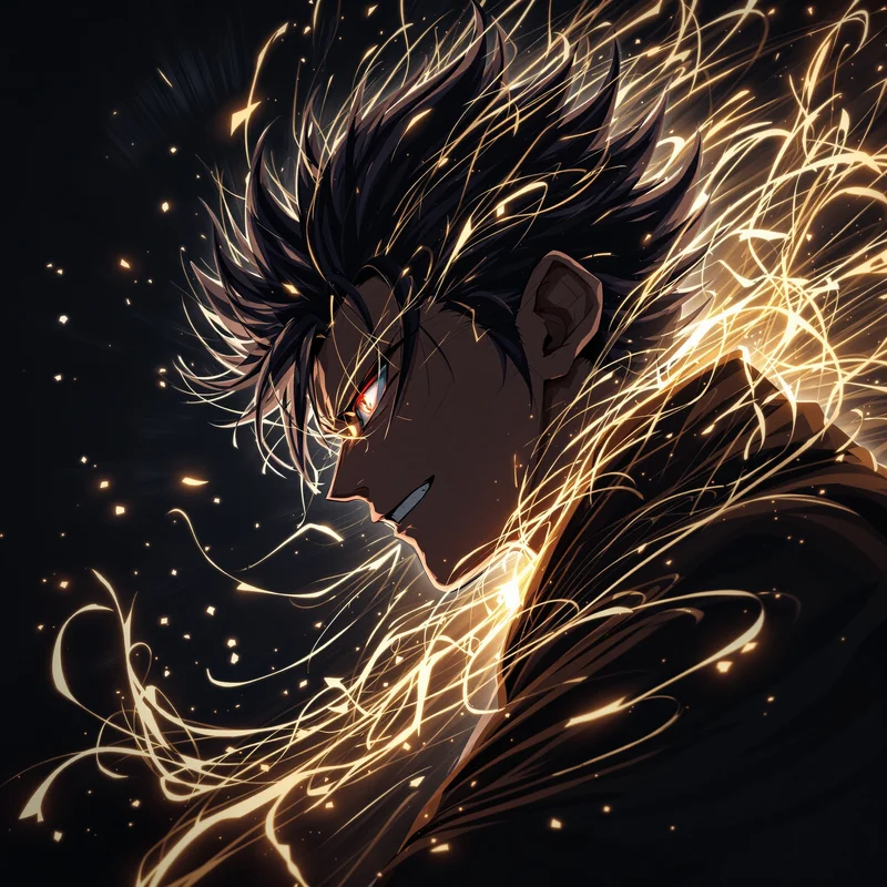 Dandadan anime avatar with drifting chaotic energy flow