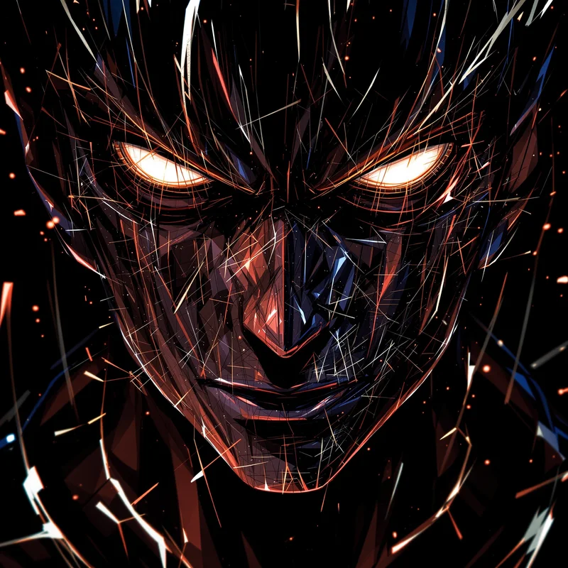Dandadan anime avatar with reflective chaos overlays