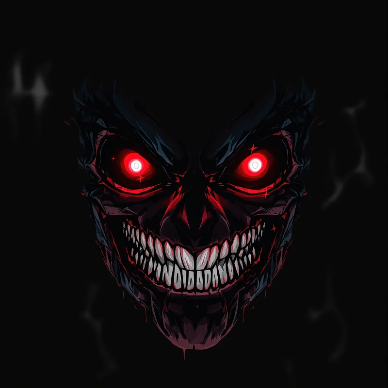 Dandadan anime avatar with unsettling smile and chaotic lighting