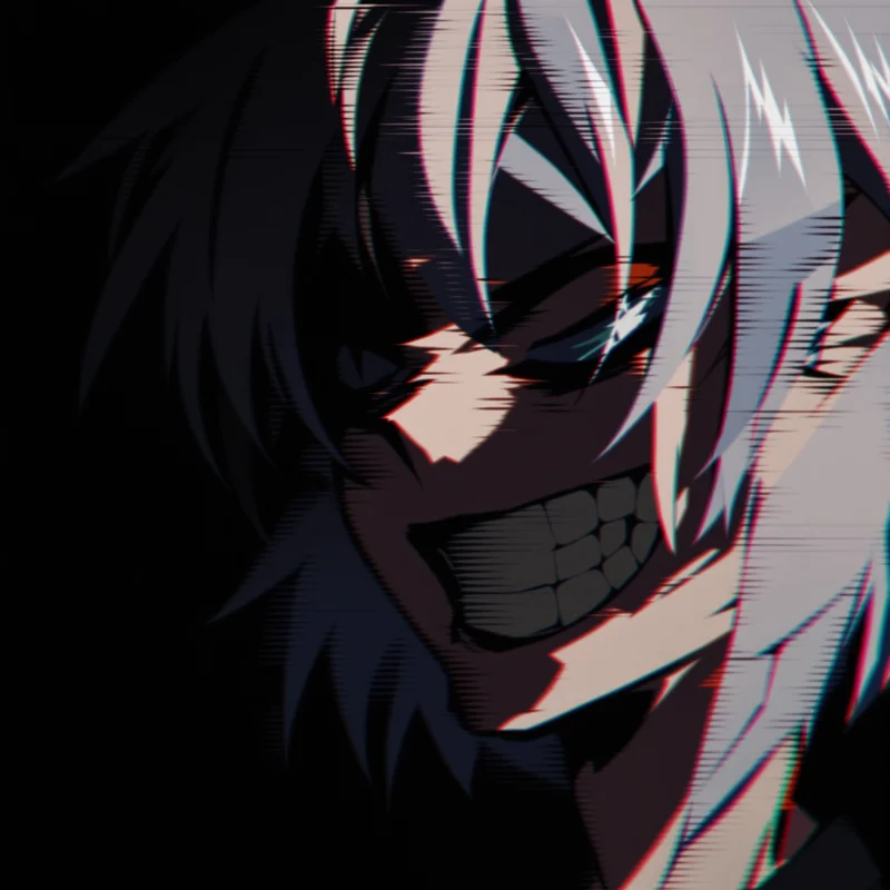 Dandadan anime PFP with distorted smile and chaotic energy