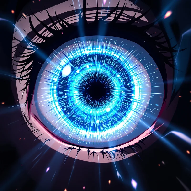 Dandadan anime PFP eye focus with chaotic energy inside pupil
