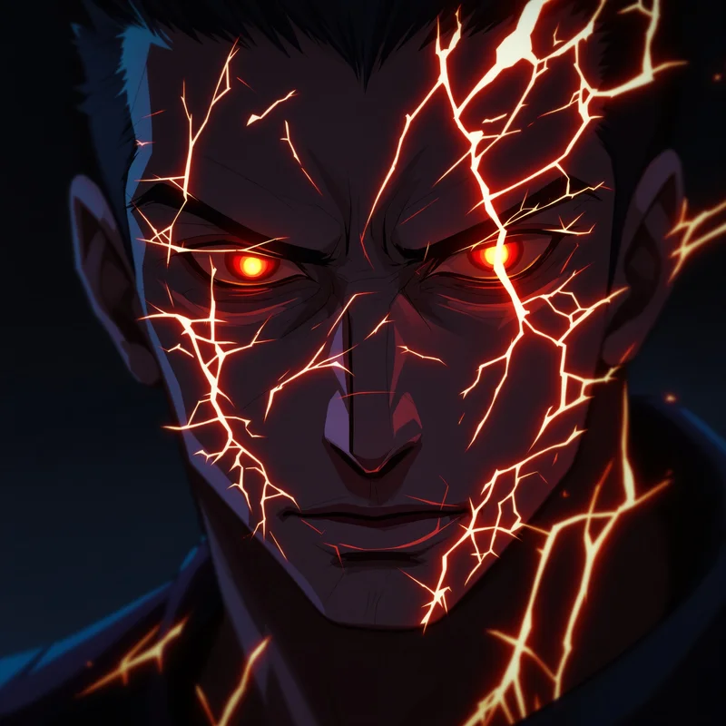 Dandadan anime avatar with glowing fracture lines