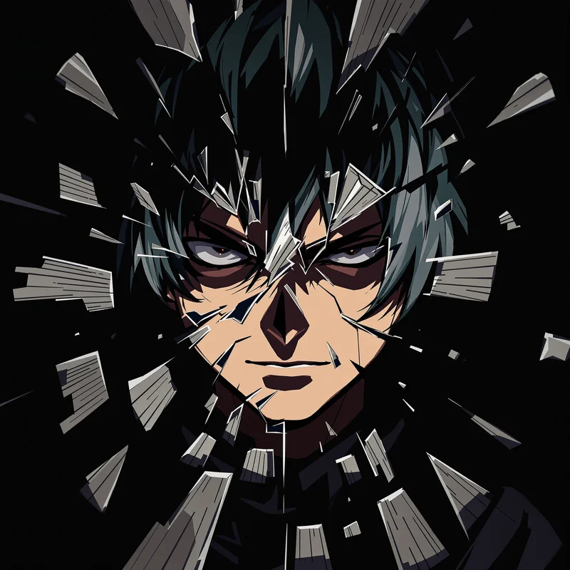 Dandadan anime avatar with collapsing fragment effect