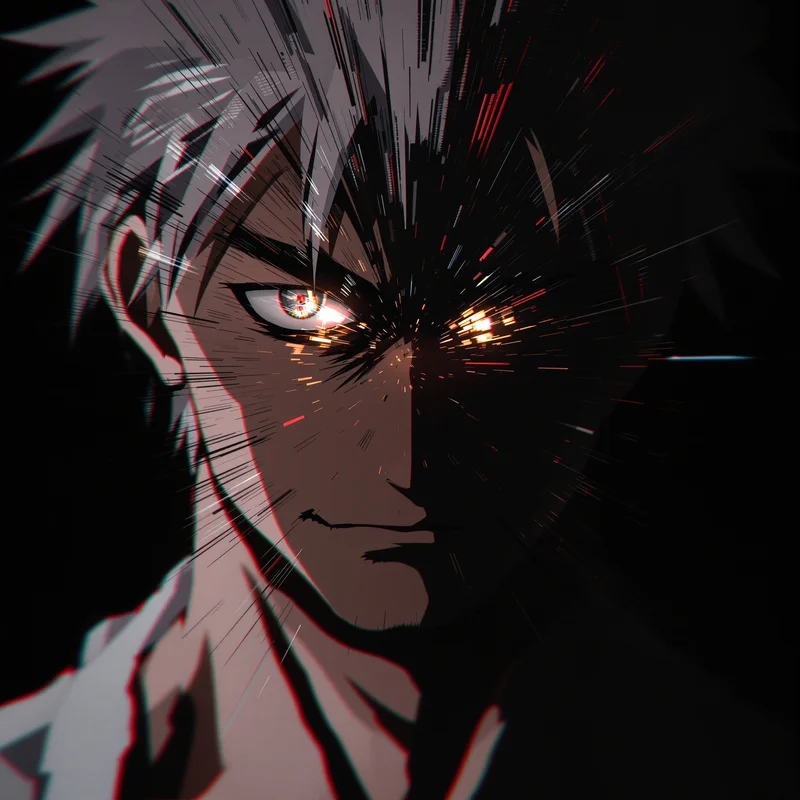 Dandadan anime avatar with glitch burst effect