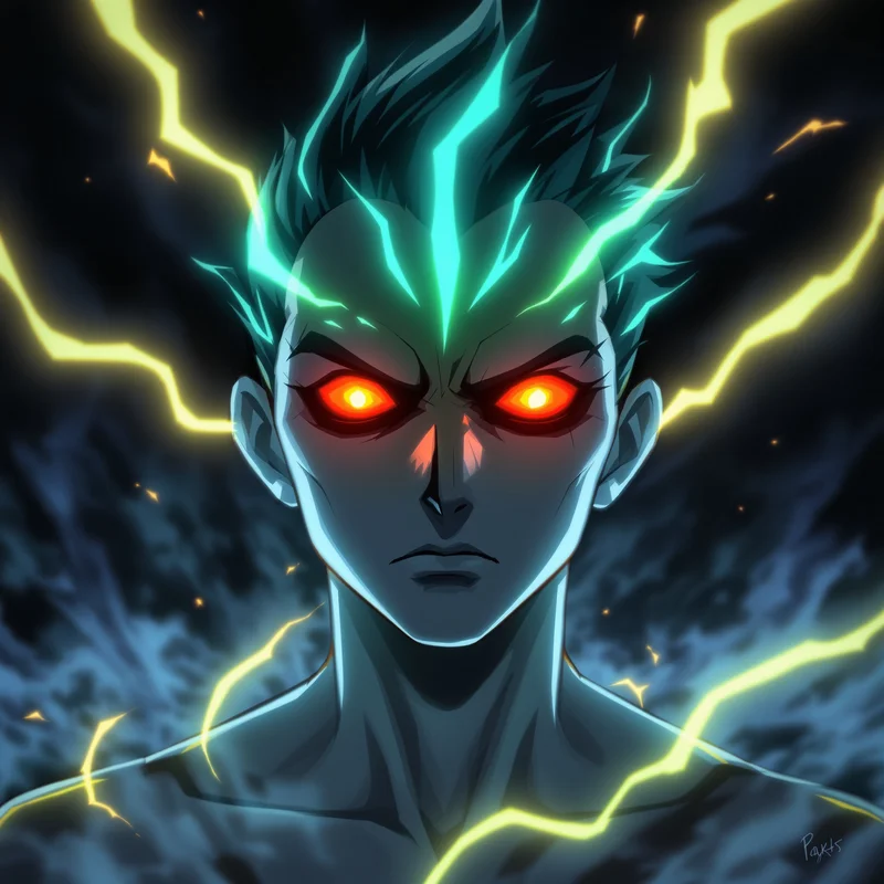 Dandadan anime PFP with neon chaotic energy around face